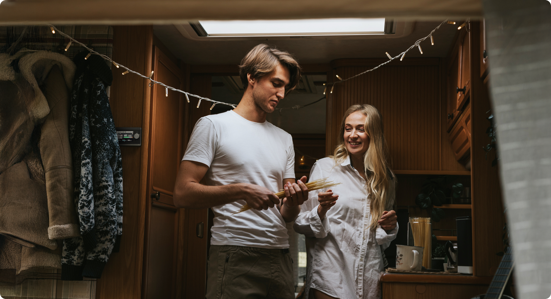 RV power system powering kitchen appliances and entertainment devices