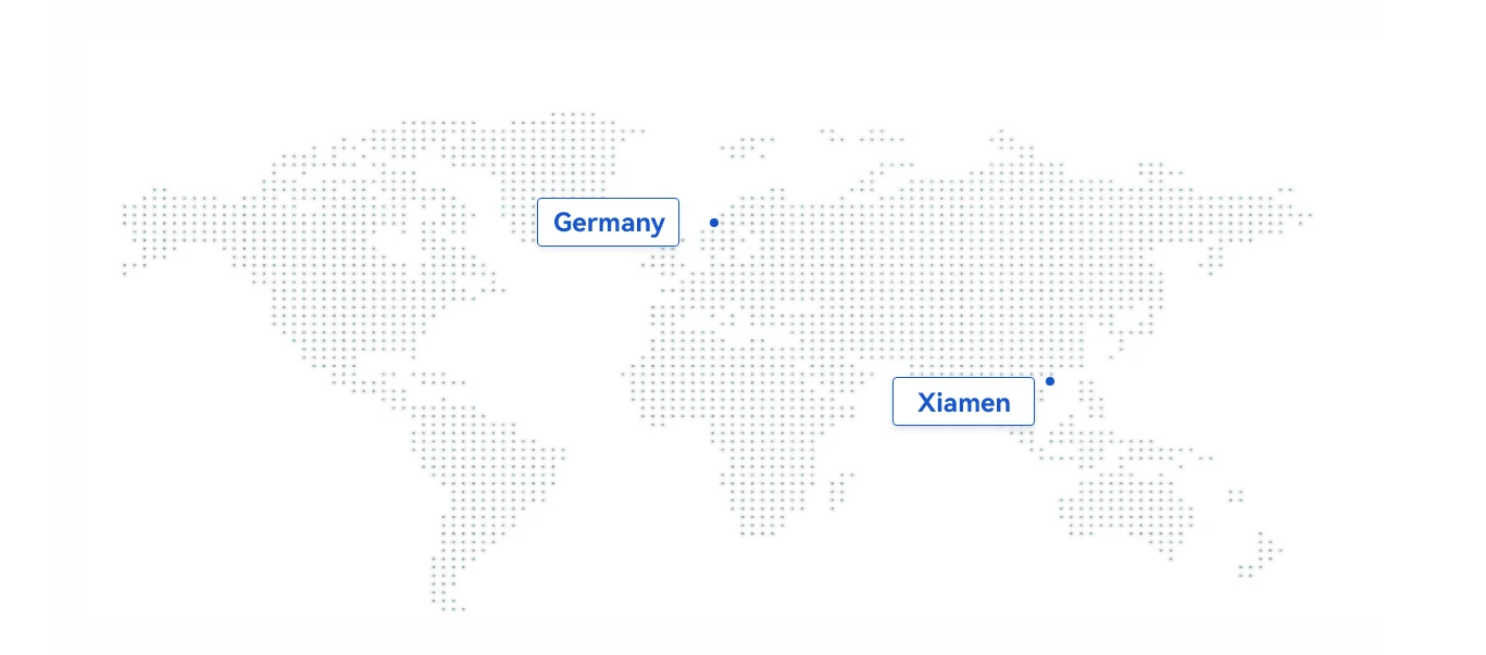 TBB global presence map showing headquarters in Xiamen, China and European office in Germany for LIBERGRID RV power solutions